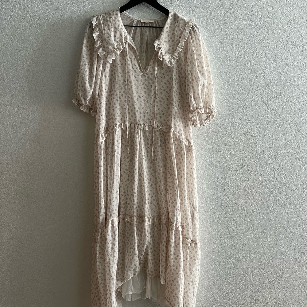 Cream Ruffled Tiered Midi Sundress